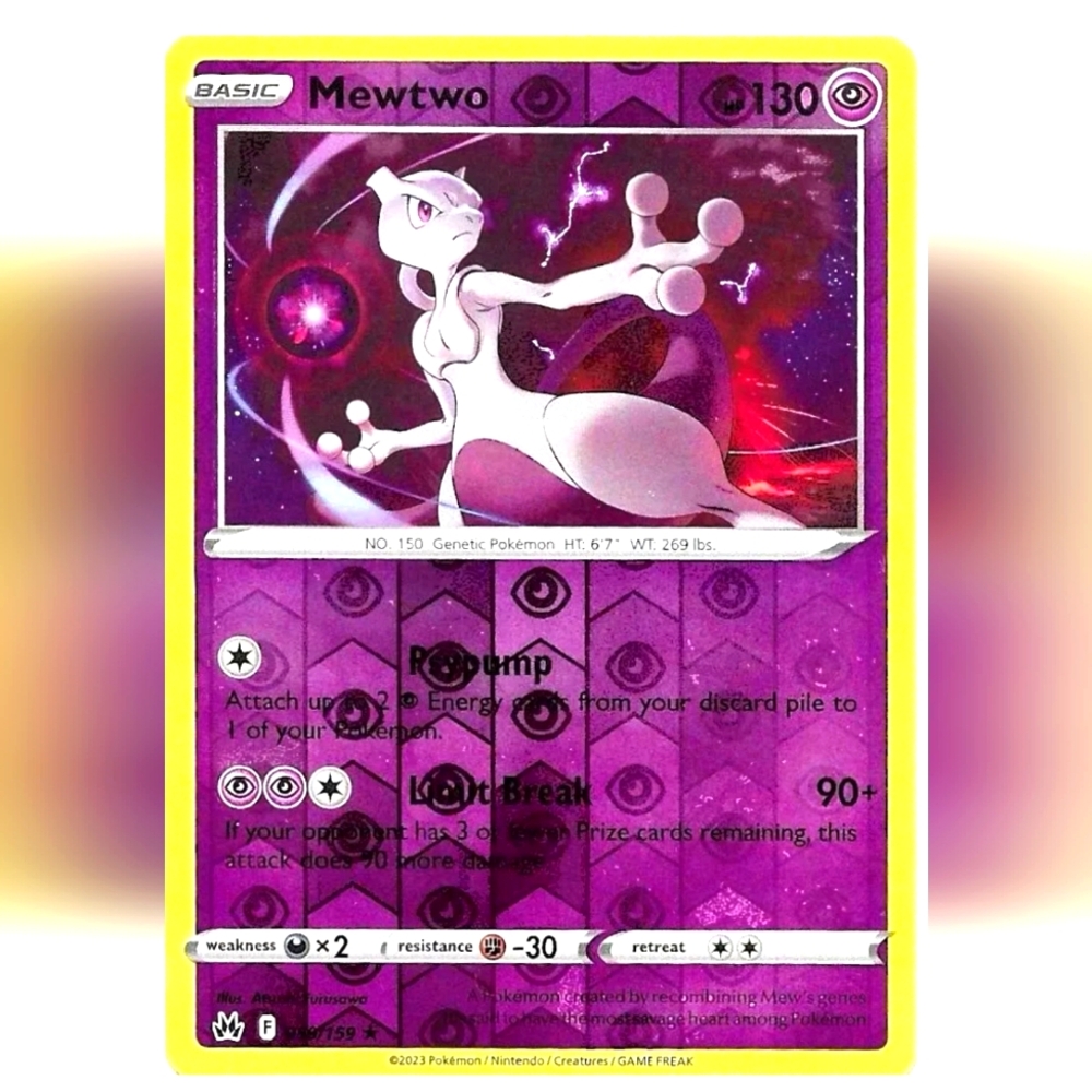 Mewtwo Pokemon Card 🔥 130 HP 🟡 059/159 Crown Zenith Reverse Holo